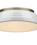 Duncan 14-Inch Flush Mount Ceiling Light Dope Industrial Style Meets Contemporary Classic Silhouette, white shade, brass finish.