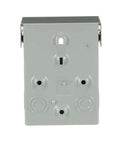 Front view of 60A 240V AC Pull-Out Disconnect Switch with GFCI Receptacle, non-fusible weatherproof NEMA 3R metal enclosure.