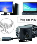 Mini HD USB Camera With Metal Case For Computer And Machine Vision 1MP 1080P Web Cam USB 2.0 UVC 30FPS, shown with 3Ft USB cable