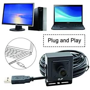Mini HD USB Camera With Metal Case For Computer And Machine Vision 1MP 1080P Web Cam USB 2.0 UVC 30FPS, shown with 3Ft USB cable