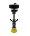 Front view of 87K abrasive waterjet cutting head assembly, model 046145-2, with black top cap and yellow base.