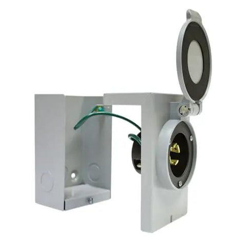 30 Amp NEMA 3R Generator Power Inlet Box For Outdoor Use Hookup Up To 7,500 Running Watts, gray weatherproof steel design
