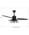 Modern Black Ceiling Fan Integrated With Glass Lamp And Remote Control features four blades and a stylish light fixture.