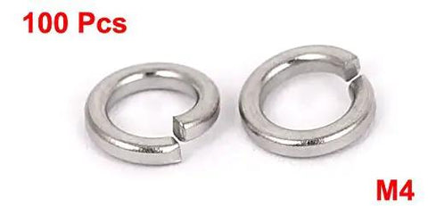 Top Shelf M4 304 Stainless Steel Split Lock Spring Washers For Heavy Duty Screw Fasteners And Bolt Mounting With Rock Solid Grip And Built Tough Hardware Sets - 100 pcs visible.