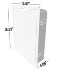Straight Up Zero Clutter In Wall Media Box, 17 Inch white structured wiring enclosure, side view dimensions shown.