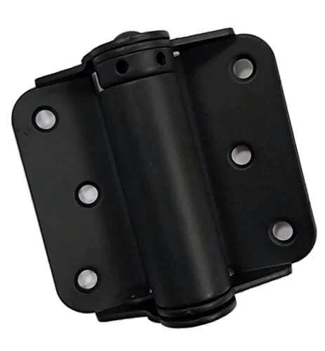 Beefy Heavy Duty Adjustable Spring Hinge 3 Inch Black For Doors Thick Cold Rolled Steel 2 Pack No Mortise Required Full Surface Mount Made In Taiwan By QCAA, front view