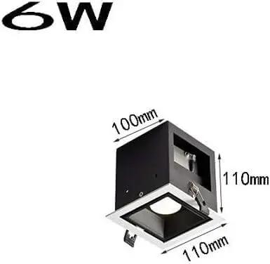 WKNHHL Recessed Lighting Housing Trim Kits Square Aluminum Ceiling Recessed Lighting Clothing Grille Embedded Panel Downlight Lamp Commercial Museum Exhibition Stage,White,Warm,Warm Light(3000k) size dimensions showing 6W square downlight fixture.