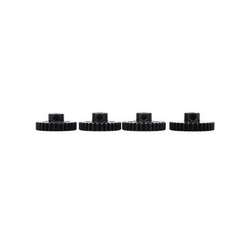 4 Pack Steel Pinion Gears For One Eighth Scale RC Cars, 28T 29T 30T 31T, 5mm Shaft Hole, side view of gears with M4 set screws