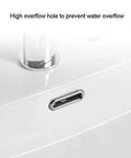 Modern White Rectangular Vessel Sink For Bathroom Counter Crisp Ceramic Basin Sleek Finish Easy Install Super Clean Look That Seriously Levels Up Your Whole Bath Vibe with visible high overflow hole.