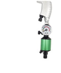 Green Pneumatic Spray Gun Pressure Regulator With Integrated Oil Water Separator And Paint Control Valve 1/4 Inch Thread side view showing control knobs and gauge.