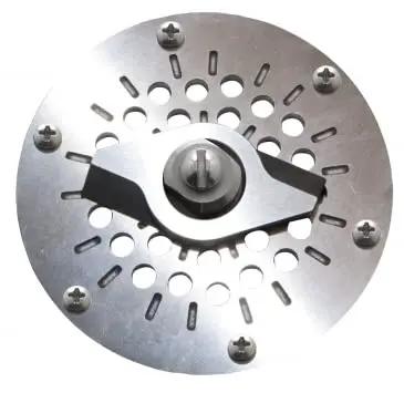 Tri Slice Cutter design for Real Workhorse Tough As Nails 3/4 Hp Grinder Pump showing metal blade and holes.