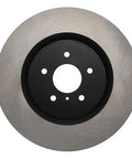 Front view of Centric Premium 120.42100 front brake rotor with silver disc and black center hub and lug holes