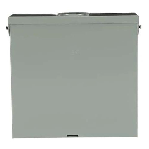 Front view of 125A Convertible Main Lug Outdoor Load Center TLM612RCUP, Rainproof NEMA 3R Enclosure, 6-Space/12-Circuit Panel
