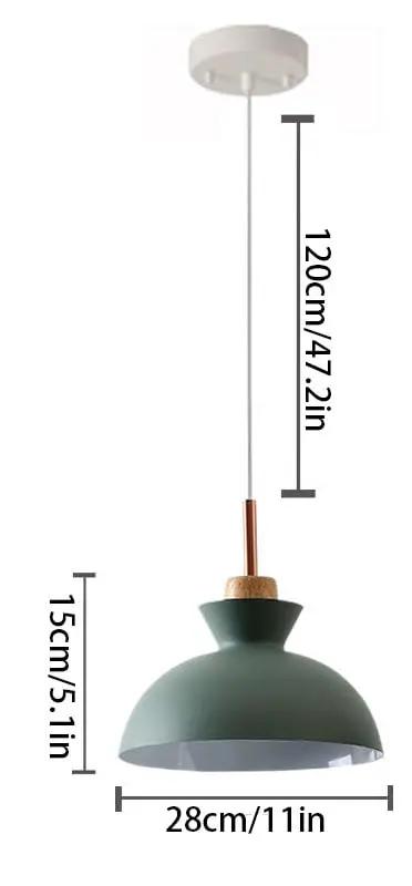 11inch Wood Pendant Light,Retro Wooden Hanging for Kitchen Island, matte green with metal design, ideal for Nordic decor.