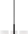 Canfield Modern 3 Light Chandelier in Midnight Black with three white glass shades for dining room or living room ceiling