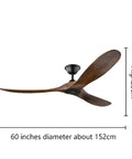 Real Deal 60 Inch Industrial Ceiling Fan Featuring Genuine Solid Wood Blades dimensions with 60 inches diameter and 25cm height.
