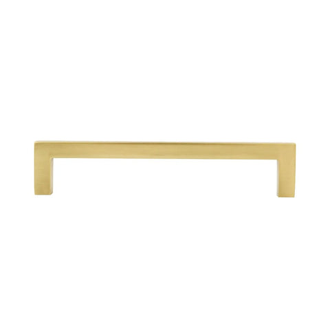 Modern Square Cabinet Pull Handle With Golden Champagne Finish, 5.39-Inch Length, 5-Inch Hole Center, 10-Pack, front view
