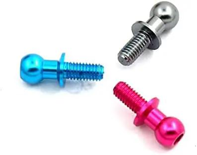 Set Of 10 Silver Metal Hex Ball Head Screws For 1 By 10 Scale RC Cars Including TT01 TT02 D5 with blue and pink examples shown
