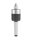 MT2 live center for lathe with 60° point, metal body and knurled grip (front view)