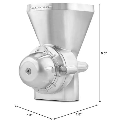 KitchenAid KGM All Metal Grain Mill Attachment, silver metal, front view for KitchenAid stand mixer