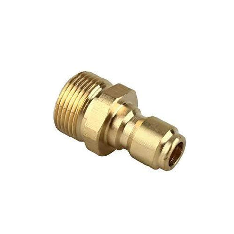 Brass pressure washer adapter fitting with M22-15mm male thread and 3/8-inch quick-connect.