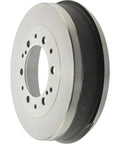 Centric C-Tek rear brake drum, silver metal with circular bolt-hole pattern around hub and dark inner surface