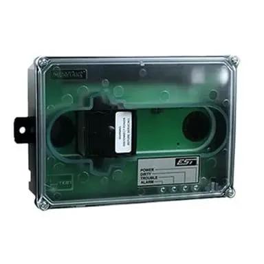 Top Shelf Duct Mounted Smoke Sensor With Integrated Relay For HVAC Airflow And Fire Safety Monitoring Straight Up Reliable Detection Equipment Built Different For Commercial Spaces, transparent cover, mounted design.