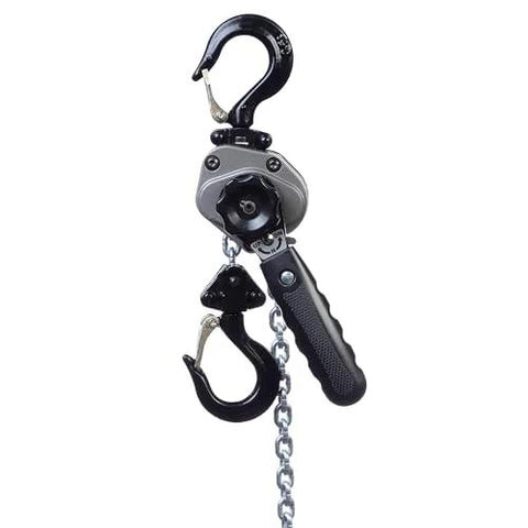Jet 1/2-ton compact lever hoist with chain and two hooks, front view, 10 ft lift
