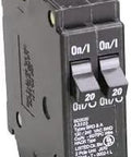 Two Pole Electrical Breaker 1 Inch Compact Panel Protector BD 2 1P 20A Dual Pole Circuit Breaker, black, close-up view.