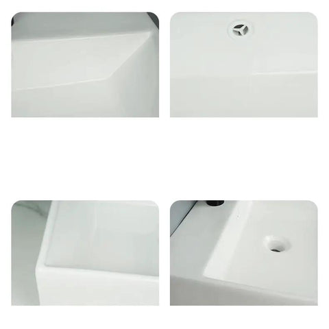Close-up details of the USZWBY Vessel Sinks White Ceramic Balcony Wall-Mounted Sink with modern square design.