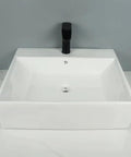 USZWBY Vessel Sinks White Ceramic Balcony Wall-Mounted Sink Modern Simple Square Bathroom Countertop Washbasin top view.