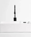 USZWBY Vessel Sinks Nordic Ceramic Table Basin Side Corner Drainage Washing Machine Balcony Home Washbasin Pool with Washboard Bathroom Bowl Sink, rectangular white sink with black faucet.
