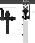 Side view of ceiling mounted barn door sliding hardware kit showing anti rust bracket and carbon steel rollers for smooth operation.
