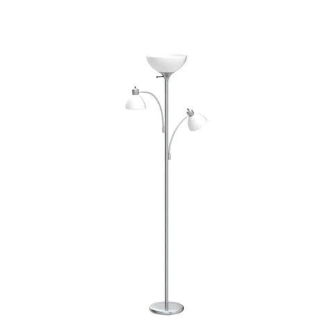 Double LED Floor Lamp With Two Reading Lights Dimmable Torchiere Tall Silver Standing Lamp For Living Room Office And Bedroom Reading Ultra Bright Three Bulb Warm White 3000K