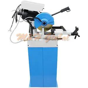 Pro Grade Heavy Duty Cold Cut Circular Saw Featuring A Swivel Base Included Rock Solid Work Stand 11 Inch Blade Low Spark High Torque Motor 110 Volt Power for cutting steel pipe.