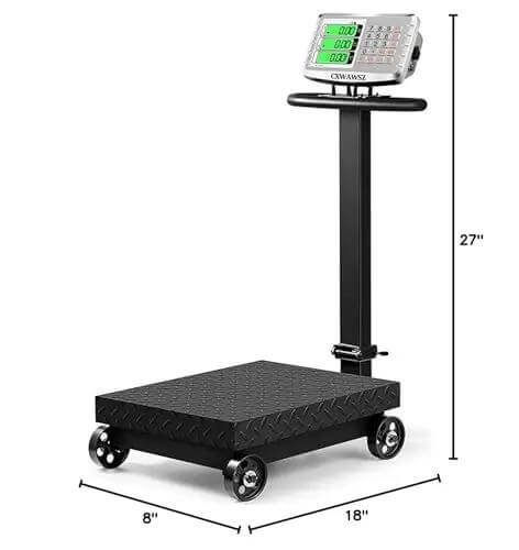 660lb Heavy Duty Floor Platform Scale With Wheels Workhorse Digital Scale for Weighing Luggage and Packages LB KG Calculator
