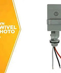 Adjustable Outdoor Swivel Light With Dusk To Dawn Photocell Switch Hardwired Stem Mount in grey, detached wiring visible