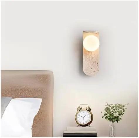 Cream LED Wall Sconce, 9 x 25 cm Modern Warm White Wall Lamp with Stone and Glass Design for Bedroom, Hallway, Hotel(Color:Cool White) mounted above bedside