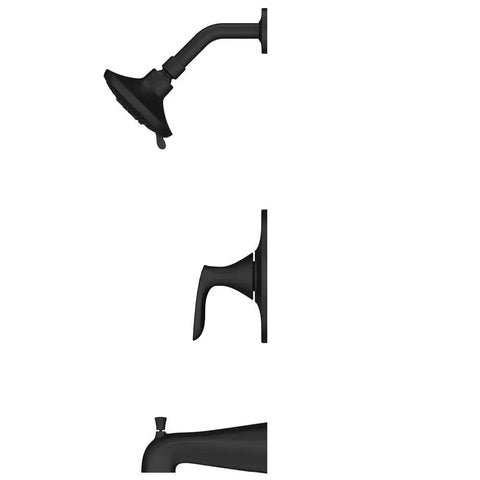 Single Handle Matte Black Shower Faucet Set With 5 Mode Multi Function Shower Head And Quick Connect Tub Spout components close-up