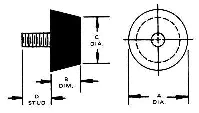 Rock Solid Conical Rubber Vibration Mount With Integrated Steel Stud For Heavy Machinery Rigs dimension illustration with labeled sizes.