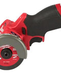 Milwaukee 12V bare cut-off tool, side view, red body with silver cutting wheel