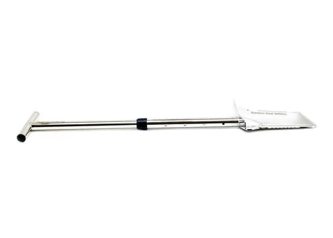 Beast Stainless Steel Metal Detecting Shovel With Laser Print Ruler, 24cm Blade, T Handle, Collapsible Shaft, Side View