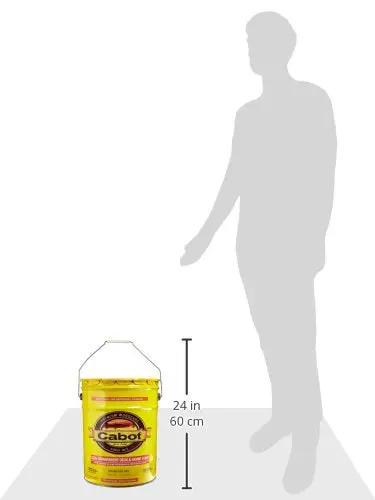 Natural Semi Transparent Exterior Wood Stain Five Gallon Linseed Oil Deep Penetrating Finish For Decks And Siding shown in yellow container.