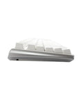 Side view of Classic Tenkeyless Mechanical Keyboard In Crisp Pure White Featuring Hot Swappable Switches With Custom Rgb Lighting.