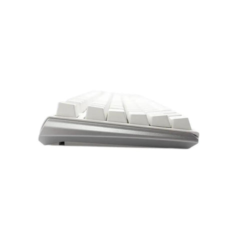 Side view of Classic Tenkeyless Mechanical Keyboard In Crisp Pure White Featuring Hot Swappable Switches With Custom Rgb Lighting.