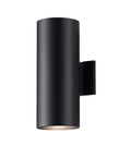 Two Light Outdoor Cylinder Wall Sconce In Black Finish 15 Inch High Exterior Fixture With 6 Inch Wide Profile E26 Medium Base Socket