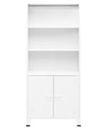 Front view of Heavy Duty Industrial Steel Bookshelf With Doors, 70.9 Inch Tall White Storage Cabinet For Home Office, Metal Bookcase With 3 Shelves And Ventilation Holes