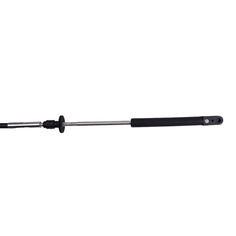 End view of 11Ft Control Cable CC20511 CCX20511 For 1979 And Newer Johnson Evinrude Outboard Motors Black Replacement Cable, New Condition
