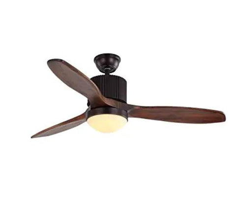 52 Inch LED Ceiling Fan With Built In LED Lights And Solid Brown Wood Blades Includes An Easy Peasy Remote Control delivering a modern look and efficient airflow.