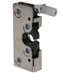 Close-up of a Rotary Push To Close Latch Heavy Duty Two Stage With Perpendicular Lever M6 Thread Steel Zinc Plate Bright Chromate Finish.